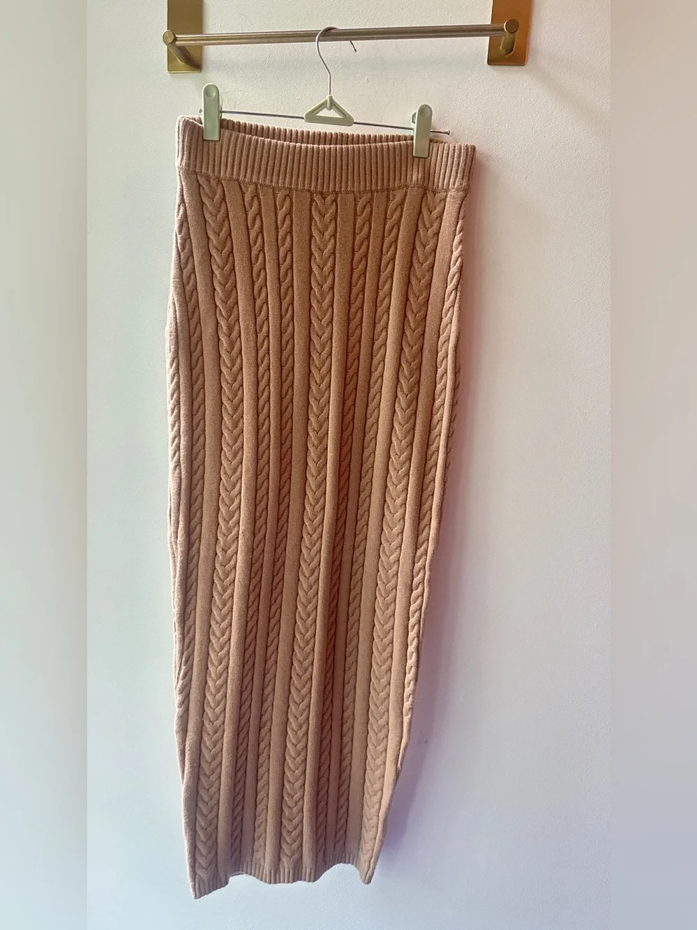 SER.O.YA, Prunella Tan Cable Knit Midi Skirt Waist 14 Size XS | 513